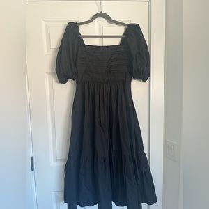 Abercrombie Emerson Poplin Puff Sleeve Midi Dress in Black Size Medium